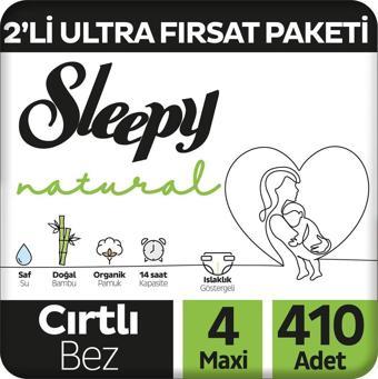 Sleepy Natural 2'li Ultra Fırsat Paketi Bebek Bezi 4 Numara Maxi 410 Adet