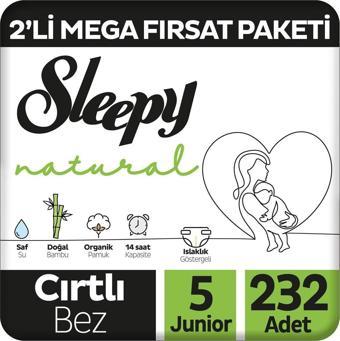 Sleepy Natural 2'li Mega Fırsat Paketi Bebek Bezi 5 Numara Junior 232 Adet