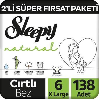 Sleepy Natural 2'li Süper Fırsat Paketi Bebek Bezi 6 Numara Xlarge 138 Adet