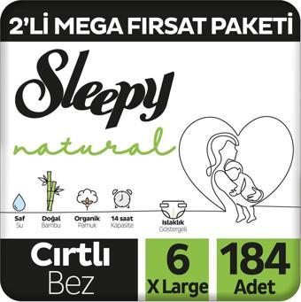 Sleepy Natural 2'li Mega Fırsat Paketi Bebek Bezi 6 Numara Xlarge 184 Adet