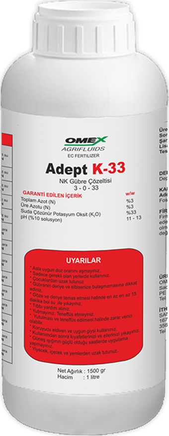 Omex Adept K-33 Azot-Potasyum Gübre Çözeltisi 1 Lt