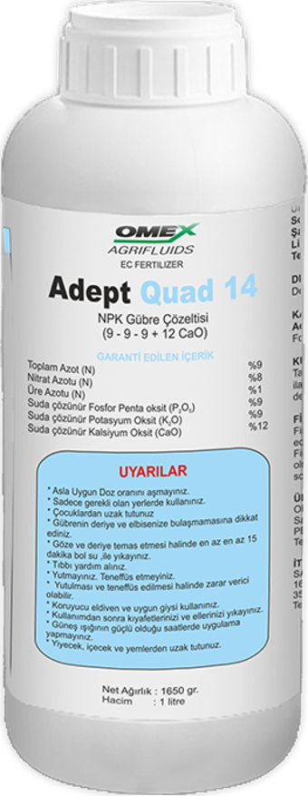 Omex Adept Quad 14 Kalsiyumlu NPK Gübre Çözeltisi 1 Lt