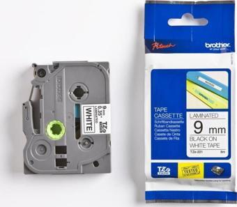 Brother TZE-221 9 mm Beyaz Üzeri Siyah Laminasyonlu Etiket