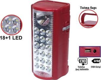 AstraSilver Black Watton Şarjlı Parlak Işık 18+1 LED Işıldak Telefon Şarj Edebilir Fener (19,3cm x 8,4cm x 9,5cm