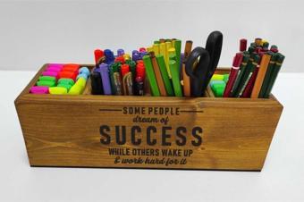 Woodretro Ahşap Kalemlik 35x12 Organizer Ev Ofis Hediye Makyaj Kutusu