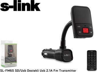 S-link SL-FM65 Hafızasız mp3 Transmıtter 2.1a Usb Şarj Portlu Usb Micro Sd Kart Destekli Kumandalı