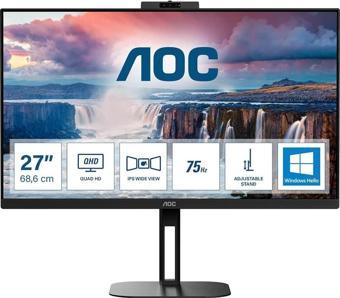 AOC 27" IPS Q27V5CW/BK 1MS 75HZ HDM-DP WEB KAMERALI PIVOT İŞ MONİTÖRÜ