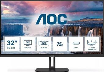 Aoc 31.5" Va Q32V5Ce/Bk 1Ms 75Hz Hdm-Dp Usb-C İş Monitörü 2560X1440