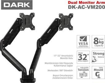 DARK 17/32" DK-AC-VM200 Hareketli Siyah 2 kollu dikey Monitör Askı Aparatı