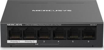 MERCUSYS 6port MS106LP 10/100 4port PoE 40w Yönetilemez Switch