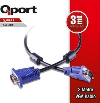 QPORT Q-VGA3 3metre VGA Görüntü Kablosu