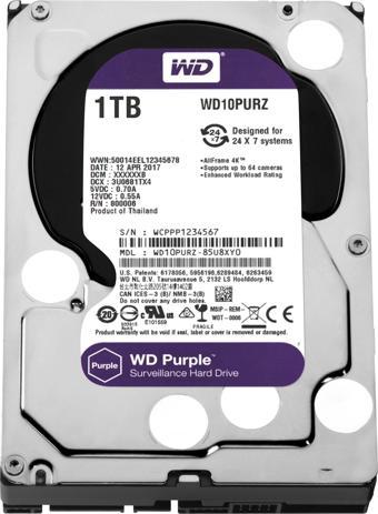 WD 1TB 3.5" 5400RPM 64MB SATA3 GÜVENLİK DİSKİ PURPLE WD10PURZ