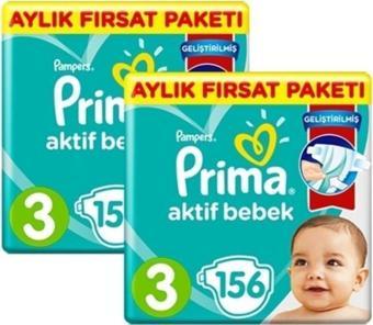 Prima Bebek Bezi Aktif Bebek Aylık 3 No 156'lı x 2 Adet