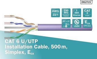 DIGITUS CAT6 Utp 23AWG Mor 500m Makara Saf Bakır Kablo 0.50mm DK-1613-VH-5