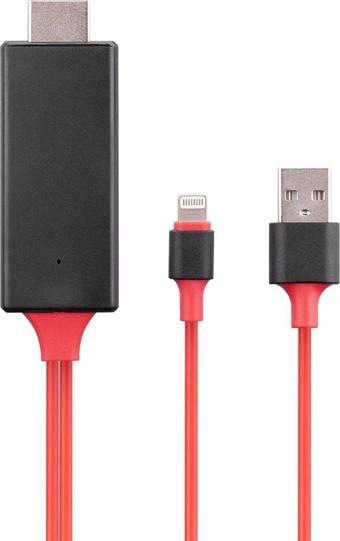 Hytech HY-XO53 Görüntü Aktarıcı Kırmızı/Siyah Lightning to HDMI + USB 2m Mobil Telefon Uyumlu Kablo