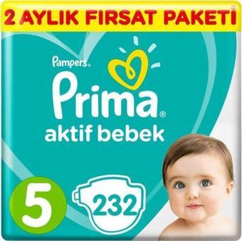 Prima Bebek Bezi Aktif Bebek 5 Beden 232 Adet Junior 2 Aylık Fırsat Paketi