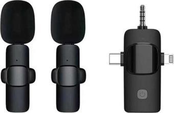 Daytona K9-C2 Wireless 3ın1 (Kablosuz Mikrofon) Type-C - Lightning -3,5mm Jak Çiftli Yaka Mikrofonu