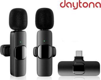 Daytona K9 Type-C Wireless (Kablosuz Mikrofon) Ergonomik Tak Çalıştır Android Telefon Tablet Ipad Çiftli Yaka Mikrofonu