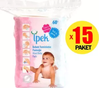 İpek Maxi 60'lı 15 Paket Bebek Temizleme Pamuğu