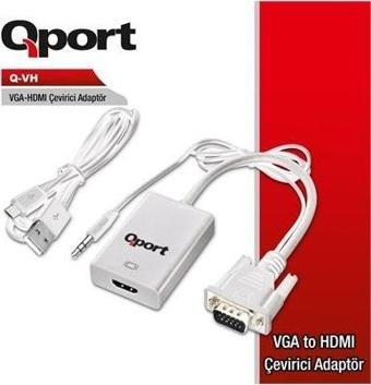 QPORT Q-VH 0.15metre VGA- HDMI Görüntü Adaptörü Beyaz Sesli 1080p