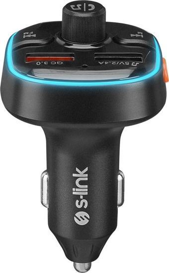 S-link SL-BT240 RGB Bluetooth V5.0 Led Ekran Tf Kartlı Çift USB Qualcomm QC3.0 Hızlı Şarjlı Fm Transitter