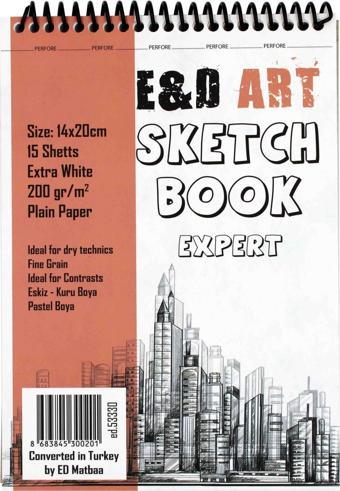 E&D Art Sketch Book Expert 14x20cm 15yp 200gr Eskiz Çizim Defteri Üstten Spiralli / ed.53330