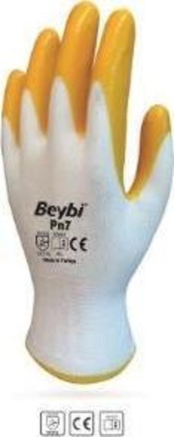 Beybi Nitril Poly PN7 10 Beden Beyaz Sarı  Eldiven 12li Paket