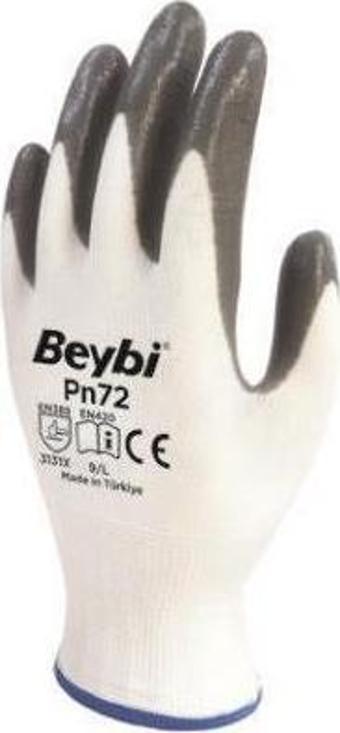 Beybi Nitril Poly PN72 10 Beden Beyaz Gri Eldiven 12li Paket