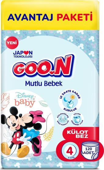 Goo.n Mutlu Bebek 4 Numara Külot Bebek Bezi Avantajlı Fırsat Paketi - 12 Saat Kuruluk - 120 Adet