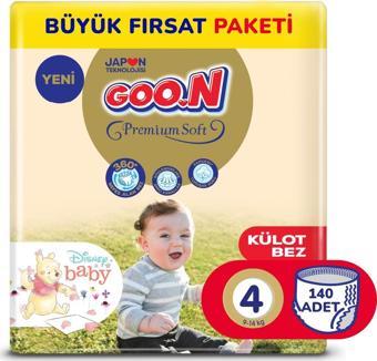 Goo.n Premium Soft 4 Numara Süper Yumuşak Külot Bebek Bezi Büyük Fırsat Paketi - 140 Adet