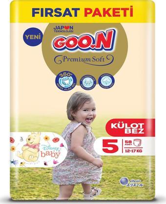 Goo.n Premium Soft 5 Numara Süper Yumuşak Külot Bebek Bezi Fırsat Paketi - 58 Adet