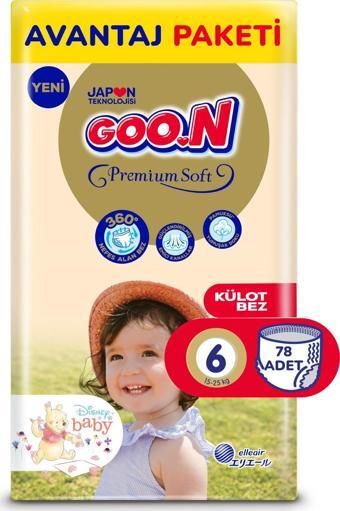 Goo.n Premium Soft 6 Numara Süper Yumuşak Külot Bebek Bezi Avantajlı Paket - 78 Adet