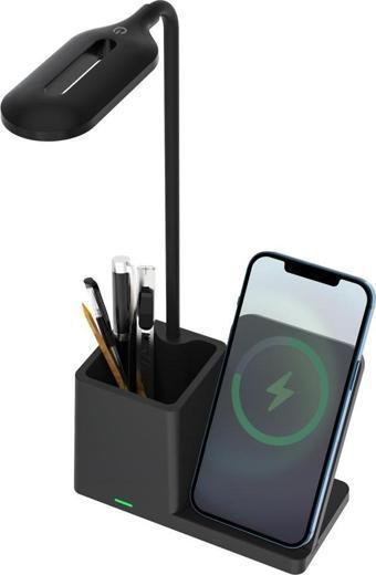 S-link SL-M9054 Siyah TypeC 10W Kablosuz Şarj Cihazı Kalemlikli Masa Lambası