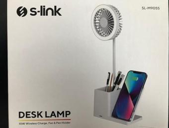 S-link SL-M9055 Beyaz TypeC 10W Kablosuz Şarj Cihazı Fanlı Kalemlikli Masa Lambası