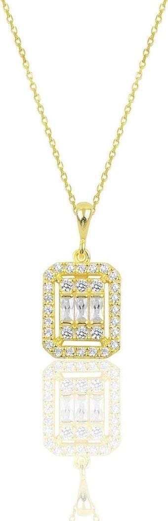 Eva Jewelry Baget Taşlı 14k Altın Kaplama Kadın Kolye