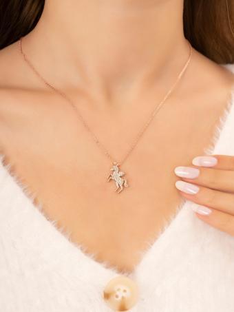 Eva Jewelry Unicorn Beyaz Taşlı 14 K Rose Gold Kaplama Kadın Kolye