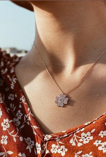 Eva Jewelry Yonca Motifli 14 K Rose Gold Kaplama Kadın Kolye