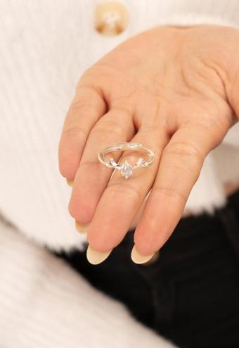 Eva Jewelry Geyik Motifli Beyaz Taşlı Gümüş Kaplama Çift Alyans Yüzük