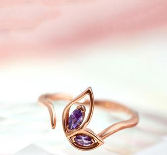 Sahira Jewelry Kadın Rose Gold Lila Taşlı Kanat Motifli Ayarlanabilir Yüzük 14k