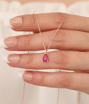 Passion Silver Damla Taşlı Kolye 925 Ayar Gümüş Kadın Rose