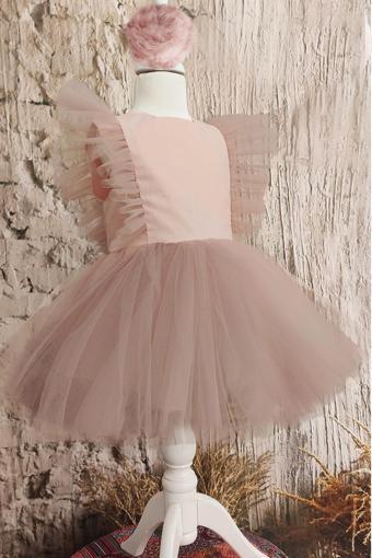 Shecco Babba Kız Çocuk Tül Detaylı Pudra Pembe Tütü Elbise Bandana Takım Doğum Günü Elbisesi 8 Yaş Pembe