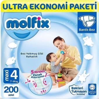 Molfix Bebek Bezi Ultra Fırsat Paketi Maxi 4 No 100 Lü X 2 Adet