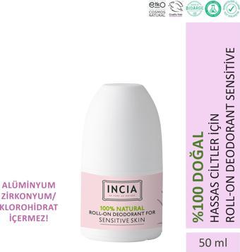 INCIA %100 Doğal Roll On Deodorant Hassas Ciltler İçin Ter Kokusu Önleyici Lekesiz 50 ml