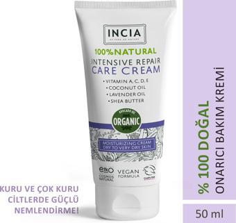 INCIA %100 Doğal Onarıcı Bakım Kremi Yoğun Nemlendirici Cilt Bakım Lavanta Avokado Shea Vegan 50 ml