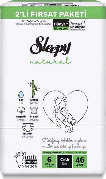 Sleepy Natural 6 Numara XLarge 46'lı Bebek Bezi