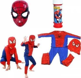 Spiderman Kostüm - Örümcek Adam Kostümü - Pvc Maske + Bez Maske + Baloncuk Köpük - Alt -Üstlü Model