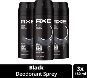 Axe Erkek Deodorant & Bodyspray Black 48 Saat Etkileyici Koku Vücut Spreyi 150 ml X3 Adet