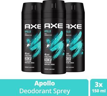 Axe Erkek Sprey Deodorant Apollo 48 Saat Etkileyici Koku Vücut Spreyi 150 ml X3 Adet