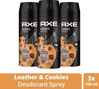 Axe Erkek Sprey Deodorant Leather & Cookies 48 Saat Etkileyeci Koku 150 ml X3 Adet