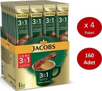 Jacobs 3'ü 1 Arada Gold Yoğun Lezzet Karışım Kahve 160 Adet ( 40'lı Kutu x 4)